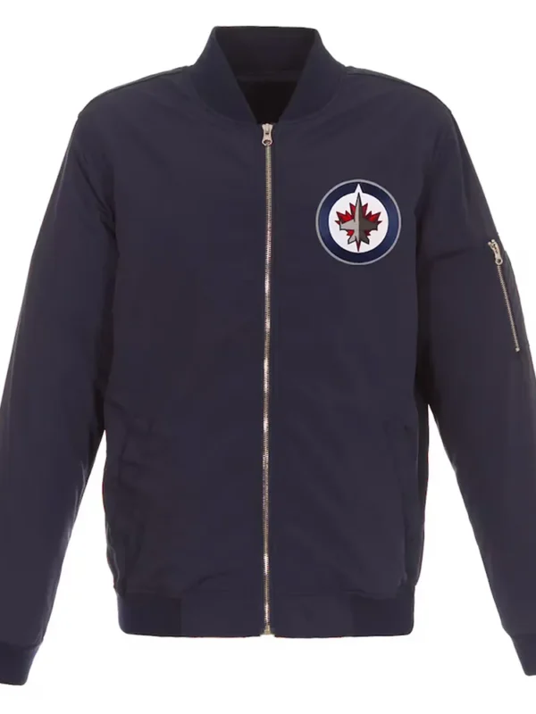 Navy Winnipeg Jets Lightweight Nylon Bomber Jacket