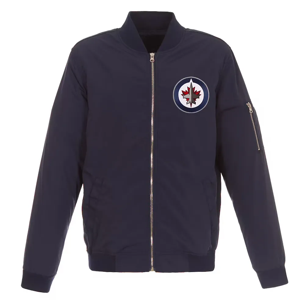 Navy Winnipeg Jets Lightweight Nylon Bomber Jacket Navy Winnipeg Jets Lightweight Nylon Bomber Jacket
