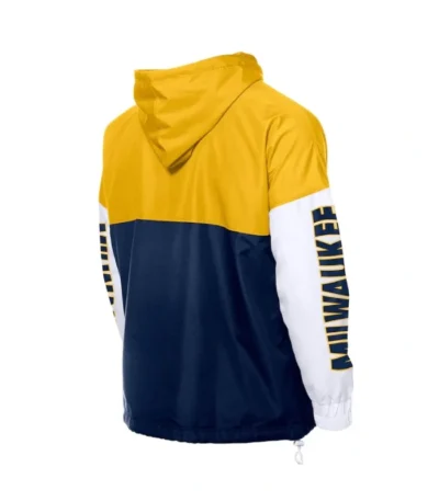 Milwaukee Brewers Color Block Navy/Gold Hoodie Windbreaker