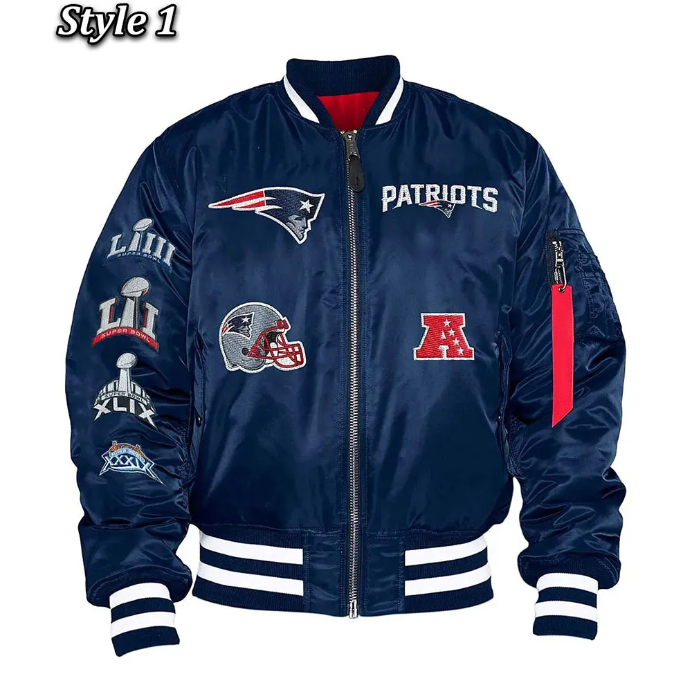 New England Patriots Blue Bomber Jacket New England Patriots Blue Bomber Jacket