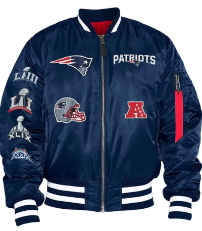 New England Patriots Blue Bomber Satin Jacket