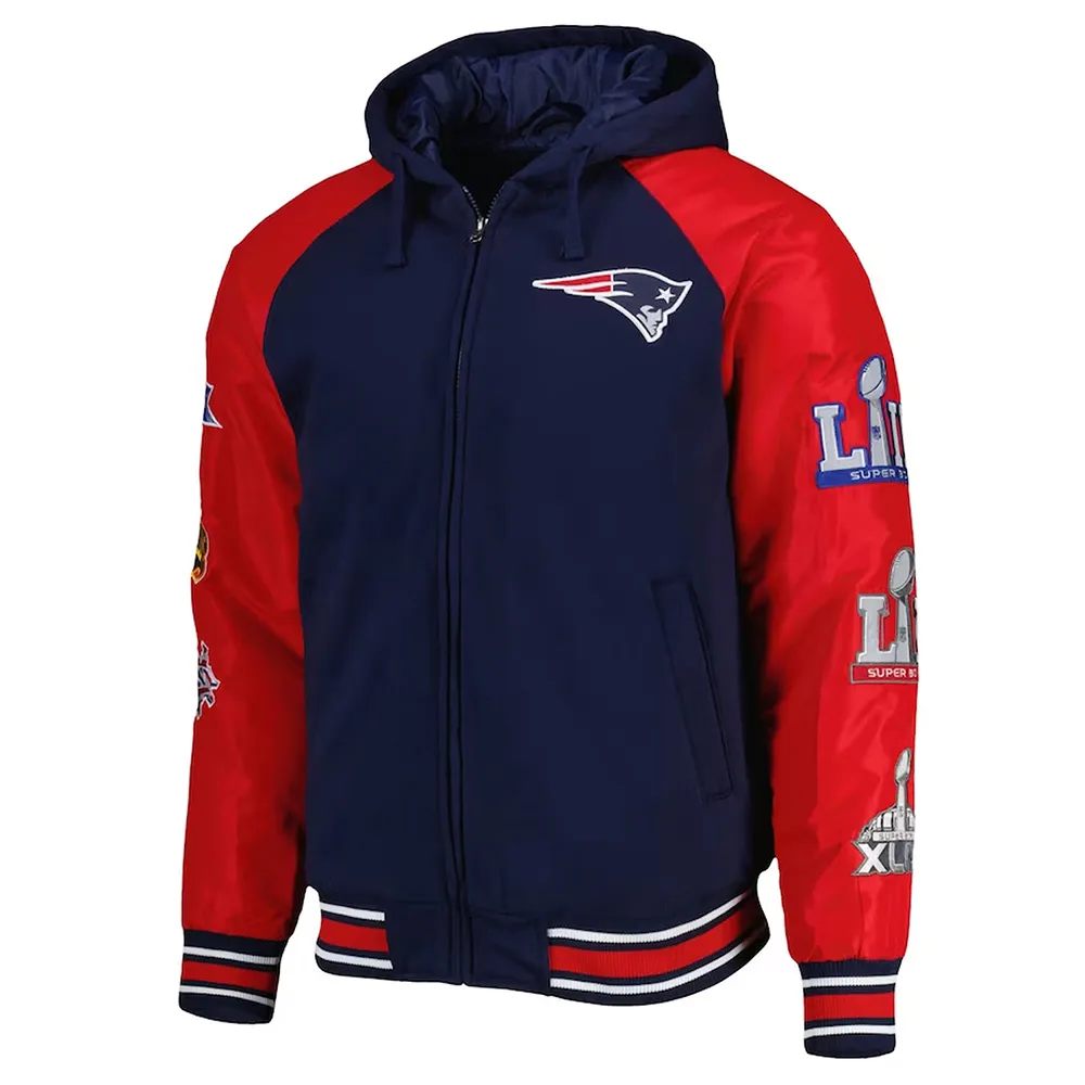 New England Patriots Defender Royal Hoodie Varsity Jacket New England Patriots Defender Royal Hoodie Varsity Jacket