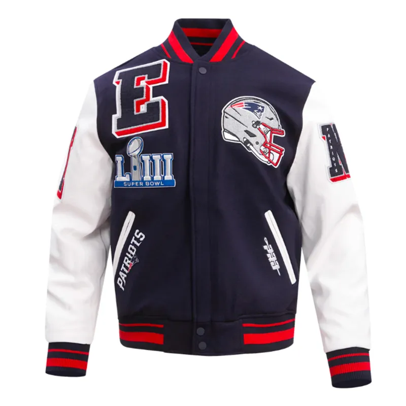 New England Patriots Mashup Rib Varsity Wool-Leather Jacket New England Patriots Mashup Rib Varsity Wool-Leather Jacket