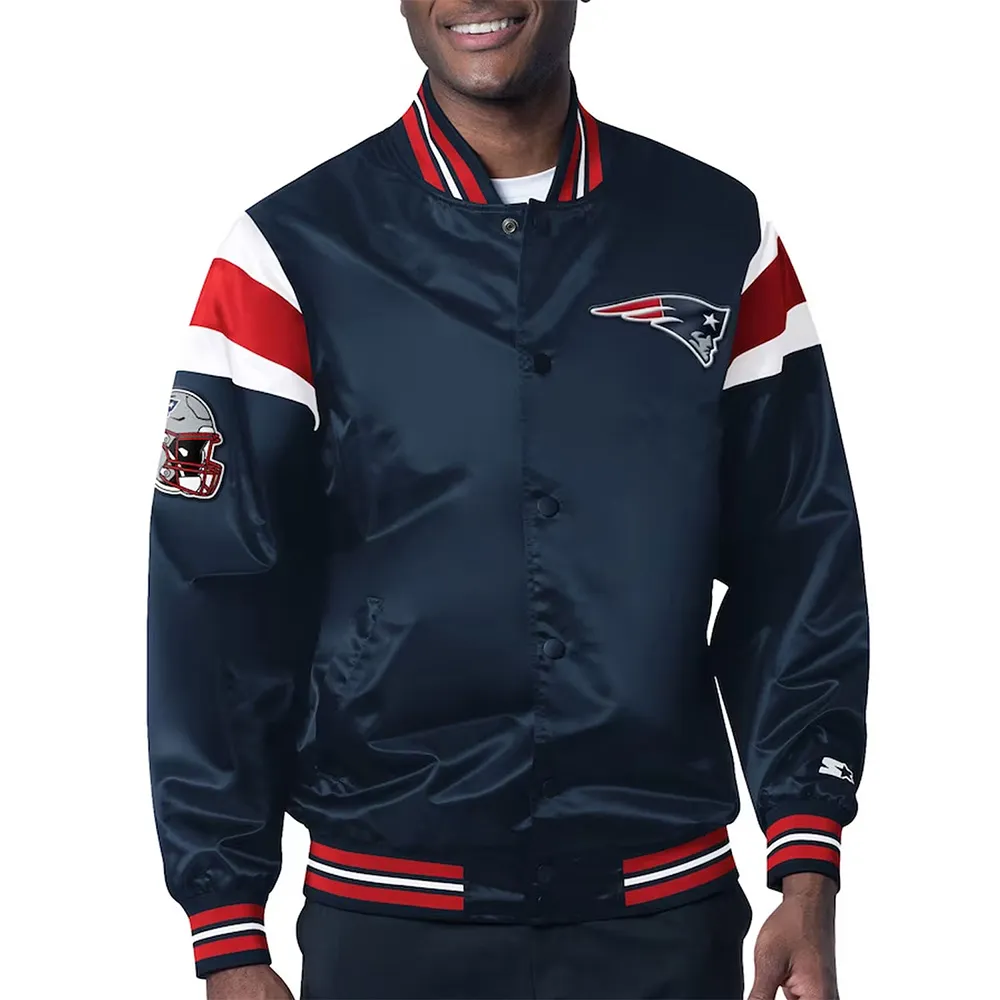 New England Patriots Midweight Navy Satin Jacket New England Patriots Midweight Navy Satin Jacket