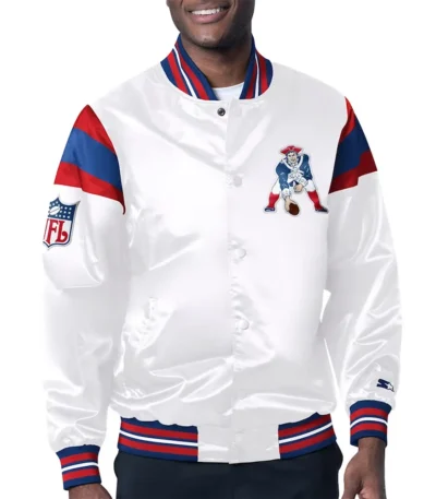 New England Patriots Midweight White Satin Jacket