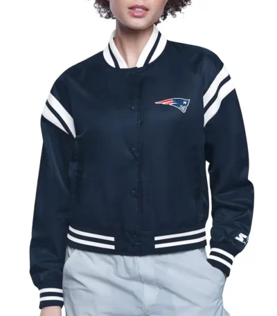 New England Patriots Printed Logo Varsity Satin Jacket