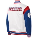 New England Patriots Throwback Warm Up Pitch Varsity White Satin Jacket