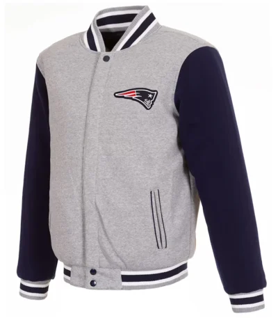 New England Patriots Varsity Gray and Navy Wool Jacket