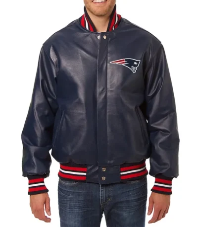 New England Patriots Varsity Navy Leather Jacket