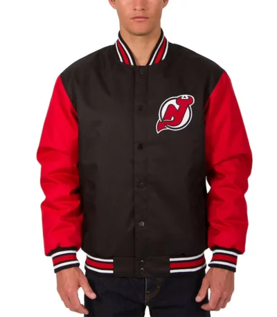 New Jersey Devils Front Hit Poly Twill Black and Red Jacket