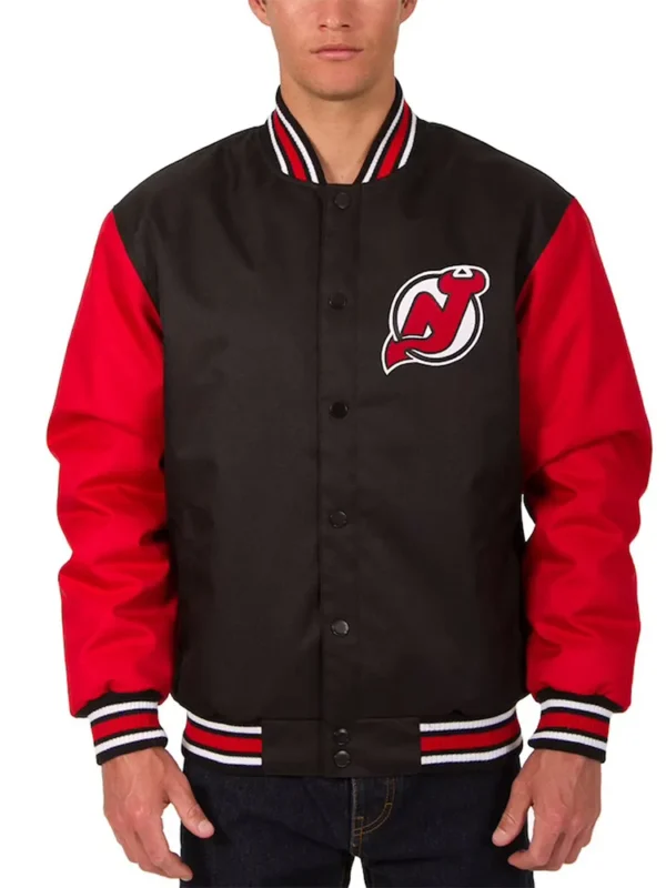 New Jersey Devils Front Hit Poly Twill Black and Red Jacket