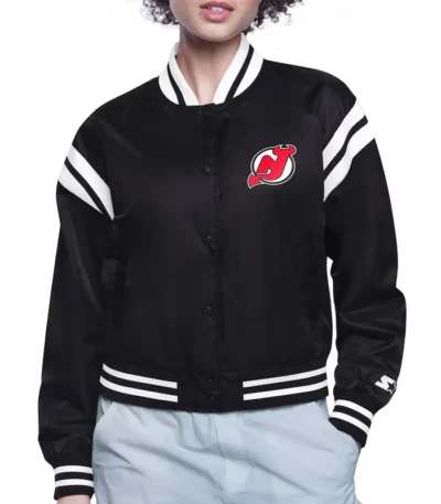 New Jersey Devils Printed Logo Varsity Satin Jacket