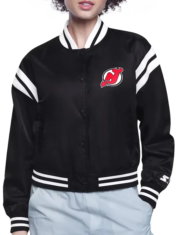 New Jersey Devils Printed Logo Varsity Satin Jacket