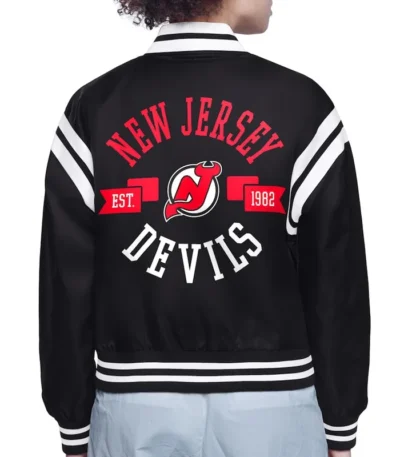 New Jersey Devils Printed Logo Varsity Satin Jacket