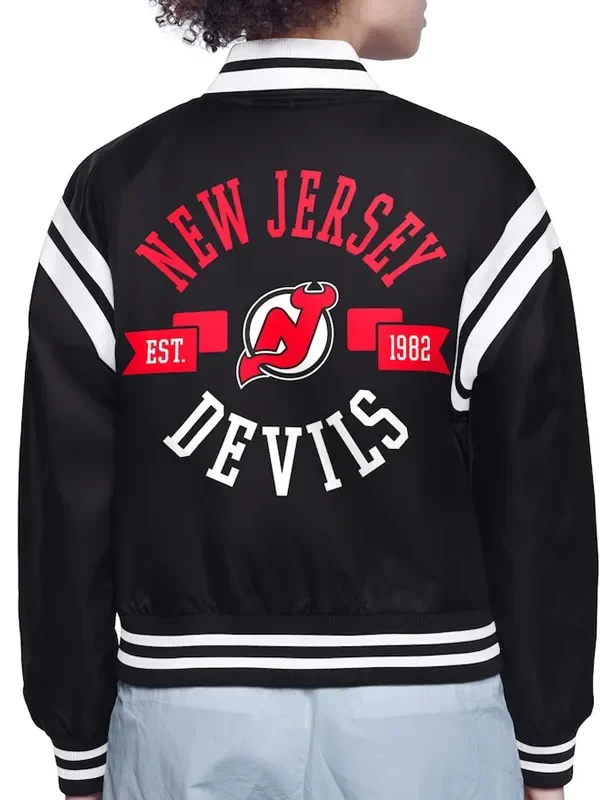 New Jersey Devils Printed Logo Varsity Satin Jacket