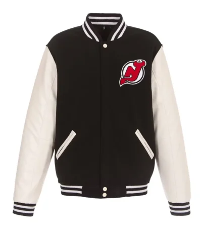 New Jersey Devils Varsity Black and White Jacket