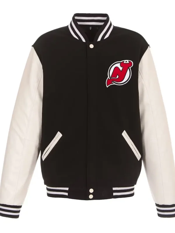 New Jersey Devils Varsity Black and White Jacket