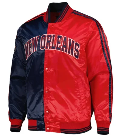 New Orleans Pelicans Fast Break Navy-Red Satin Jacket