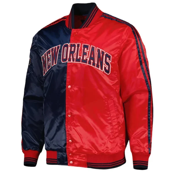 New Orleans Pelicans Fast Break Navy-Red Satin Jacket