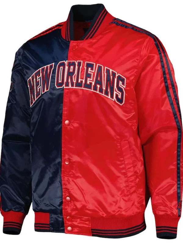 New Orleans Pelicans Fast Break Navy-Red Satin Jacket