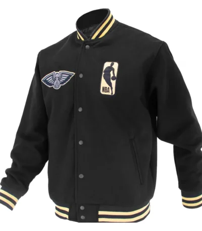 New Orleans Pelicans Logoman Shadow Black Varsity Jacket