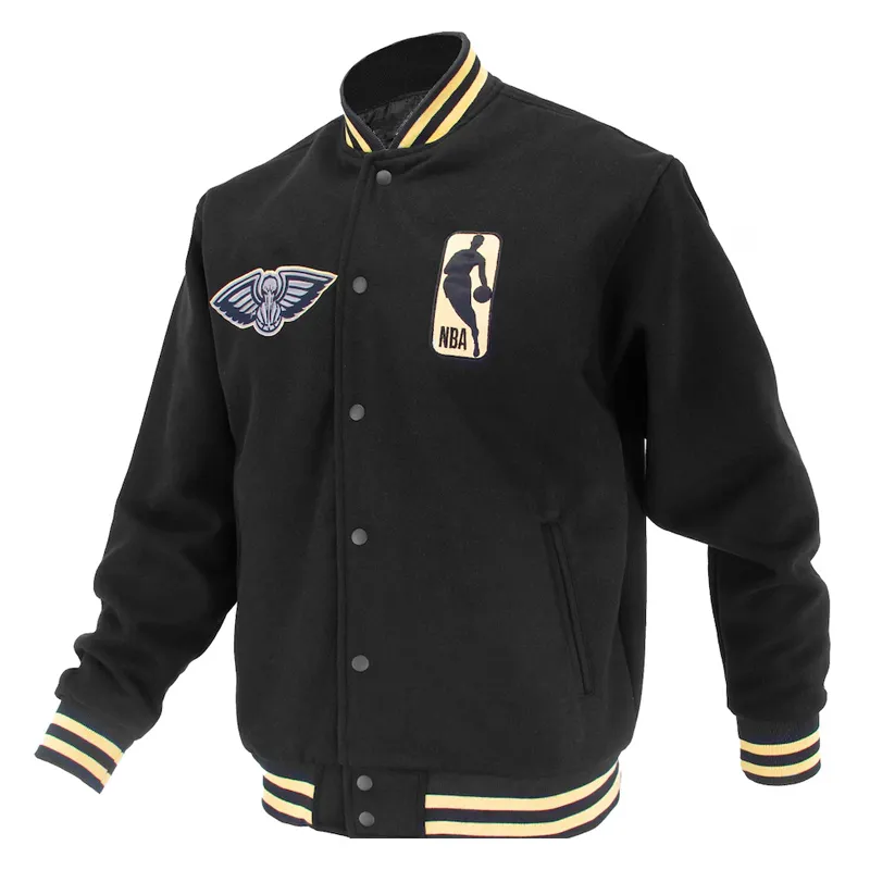 New Orleans Pelicans Logoman Shadow Black Varsity Jacket New Orleans Pelicans Logoman Shadow Black Varsity Jacket