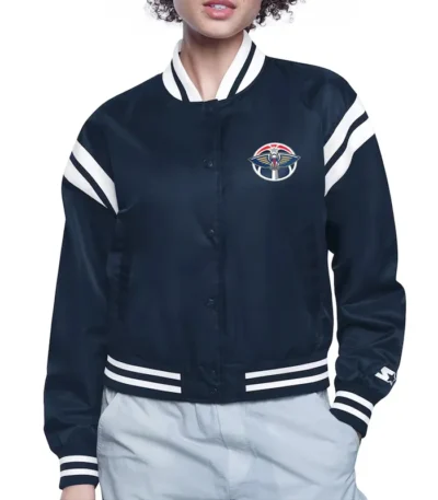 New Orleans Pelicans Printed Logo Varsity Satin Jacket