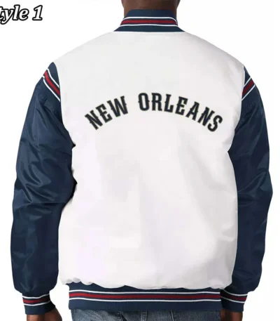 New Orleans Pelicans Renegade Varsity Satin White-Navy Jacket