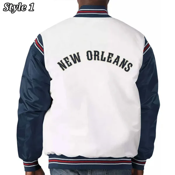New Orleans Pelicans Renegade Varsity Satin White-Navy Jacket