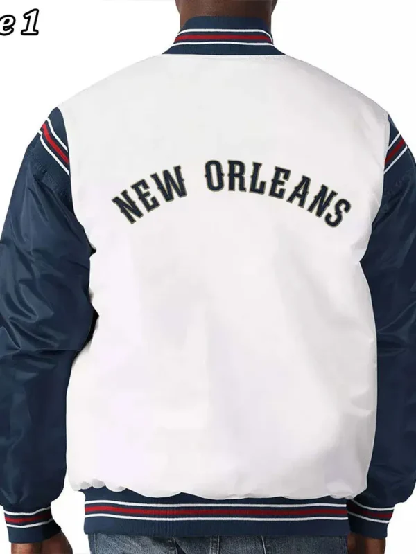 New Orleans Pelicans Renegade Varsity Satin White-Navy Jacket