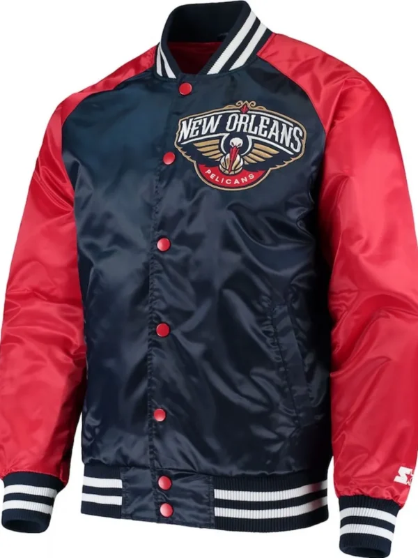 New Orleans Pelicans Starter Red and Blue Satin Jacket