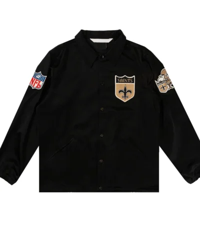 New Orleans Saints Black Satin Windbreaker