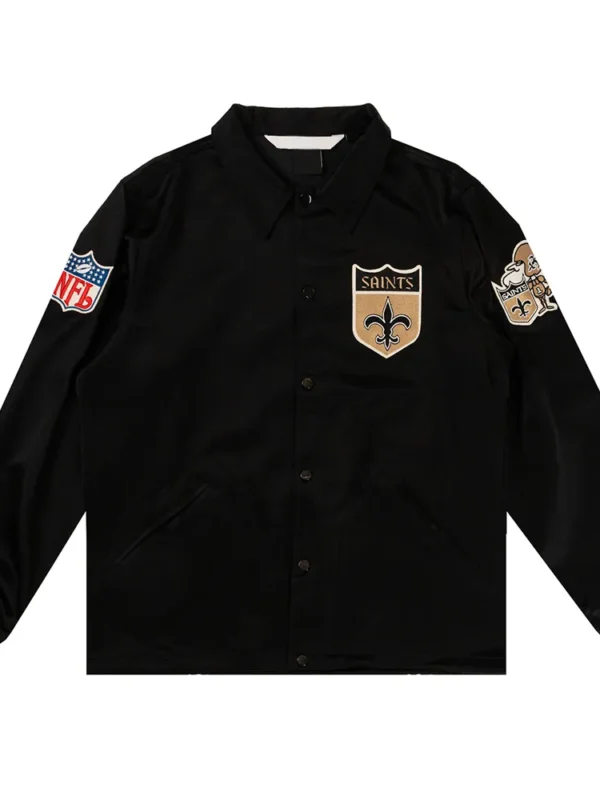 New Orleans Saints Black Satin Windbreaker