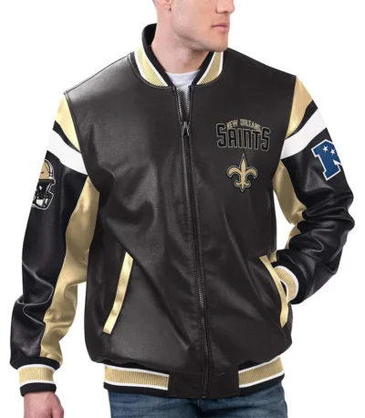 New Orleans Saints Black Varsity Full-Zip Leather Jacket