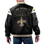 New Orleans Saints Black Varsity Full-Zip Leather Jacket