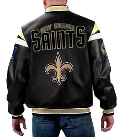 New Orleans Saints Black Varsity Full-Zip Leather Jacket
