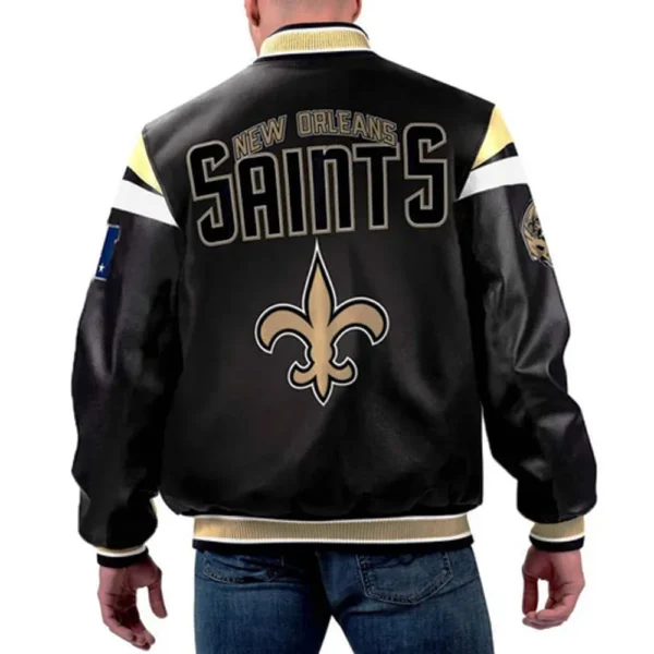 New Orleans Saints Black Varsity Full-Zip Leather Jacket