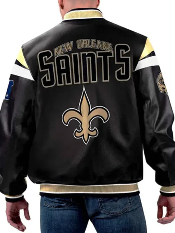 New Orleans Saints Black Varsity Full-Zip Leather Jacket