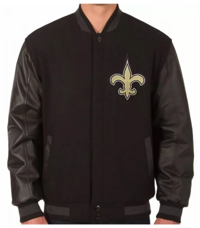 New Orleans Saints Black Wool-Leather Jacket