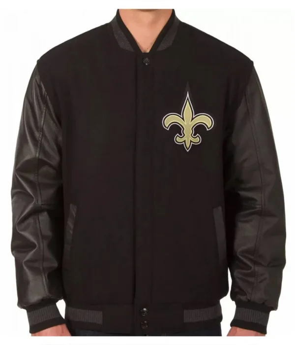 New Orleans Saints Black Wool-Leather Jacket