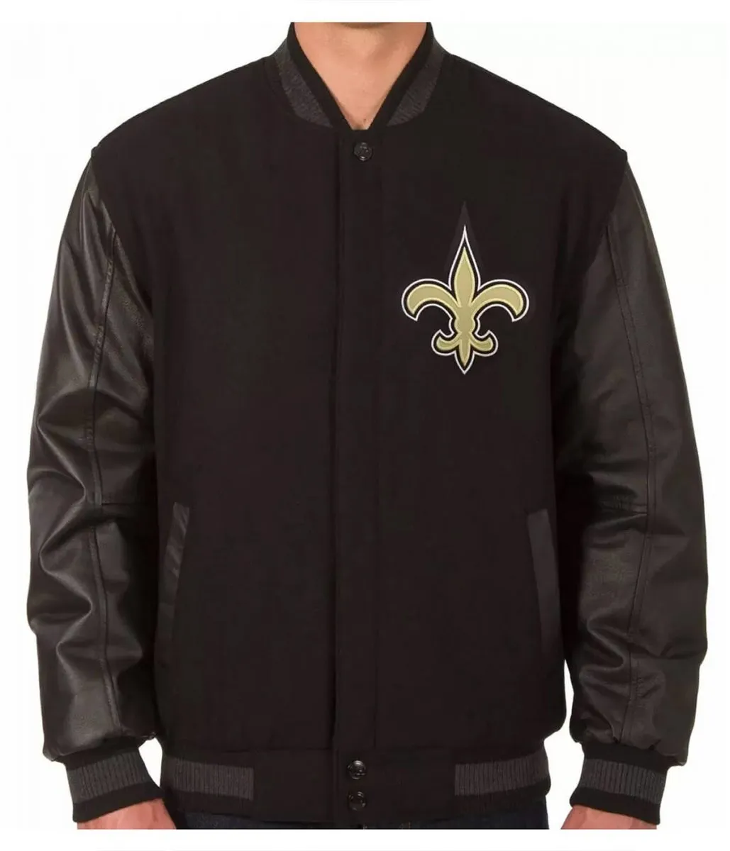 New Orleans Saints Black Wool-Leather Jacket New Orleans Saints Black Wool-Leather Jacket