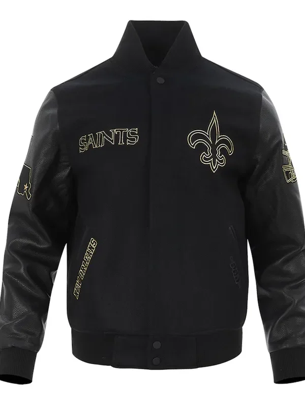 New Orleans Saints Full-Zip Black Varsity Jacket