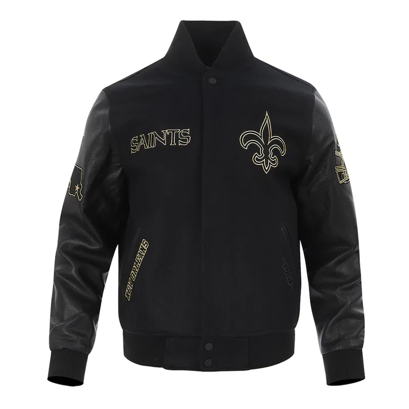 New Orleans Saints Full-Zip Black Varsity Jacket New Orleans Saints Full-Zip Black Varsity Jacket