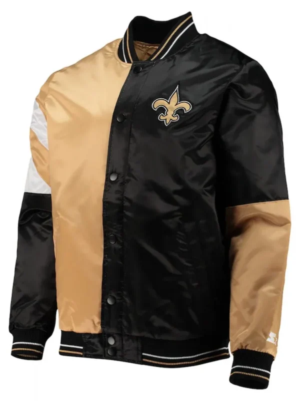 New Orleans Saints Leader Black and Gold Full-Snap Satin Jacket
