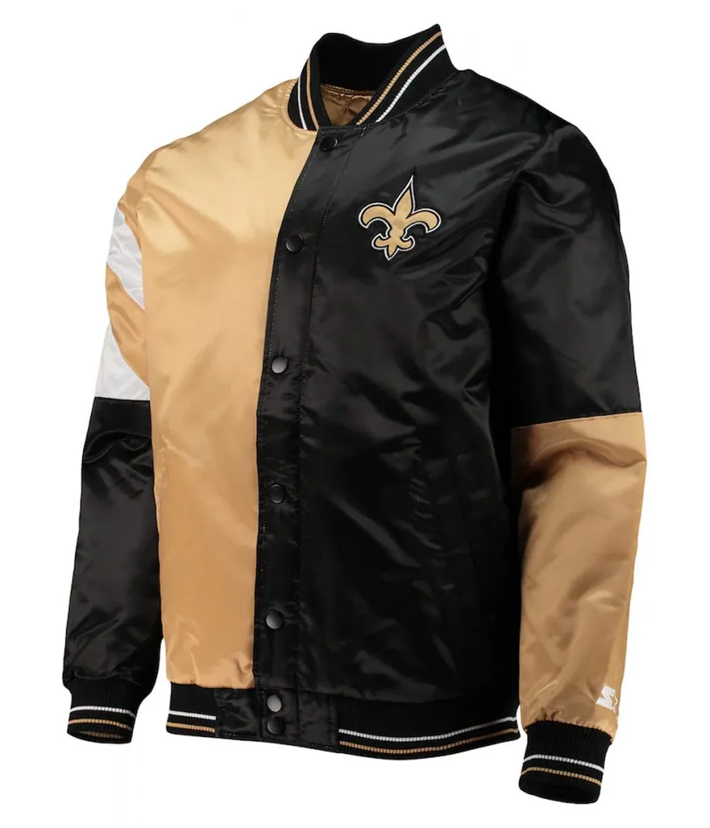 New Orleans Saints Leader Black and Gold Full-Snap Satin Jacket New Orleans Saints Leader Black and Gold Full-Snap Satin Jacket
