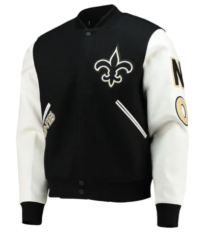 New Orleans Saints Logo Black and White Varsity Jacket