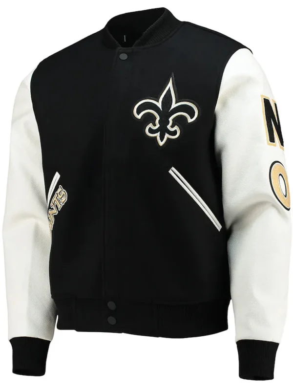 New Orleans Saints Logo Black and White Varsity Jacket