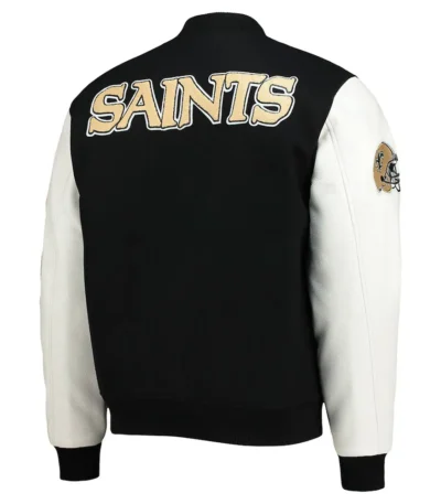 New Orleans Saints Logo Black and White Varsity Jacket