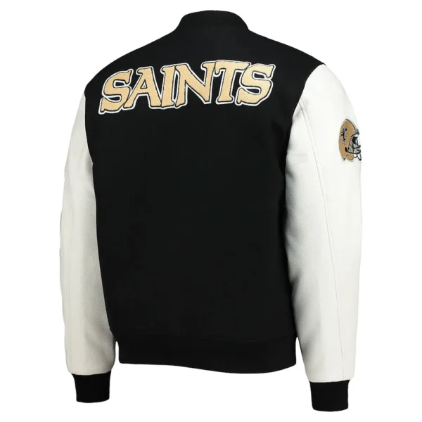 New Orleans Saints Logo Black and White Varsity Jacket