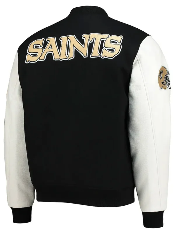 New Orleans Saints Logo Black and White Varsity Jacket